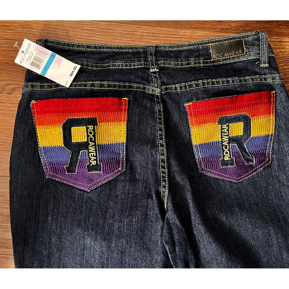 NWT Rocawear Size 9 blue denim jeans decorative pockets  Waist 30